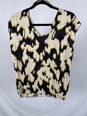 INC International Concepts Black Yellow Knit Top Short Sleeve XL NWT